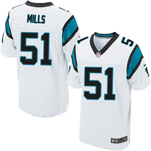 Nike Panthers #51 Sam Mills White Men's Stitched NFL Elite Jersey - Click Image to Close
